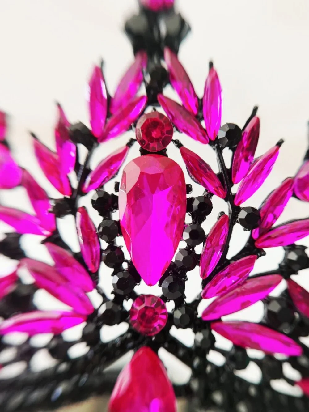 Hot Pink Rhinestone Headpiece, Gothic Fuchsia Crystal Tiara, Black Crown